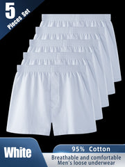 Men's Cotton Boxer Briefs 5 Pack White Breathable Comfortable Casual Sports