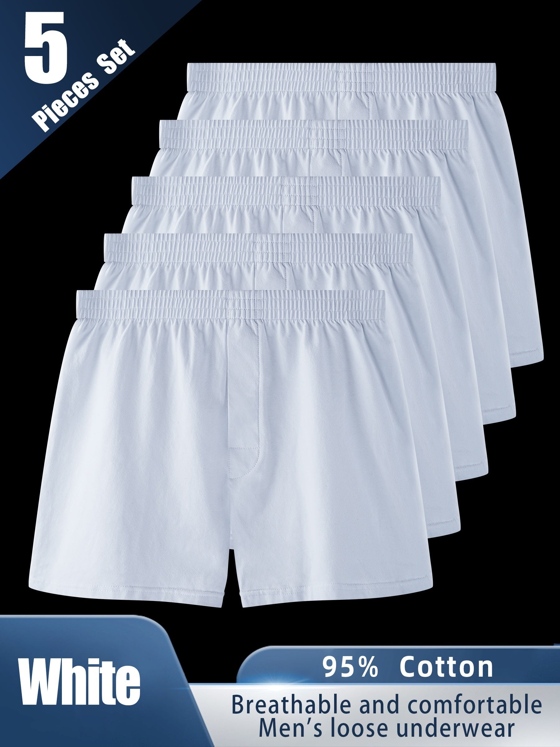 Men's Cotton Boxer Briefs 5 Pack White Breathable Comfortable Casual Sports