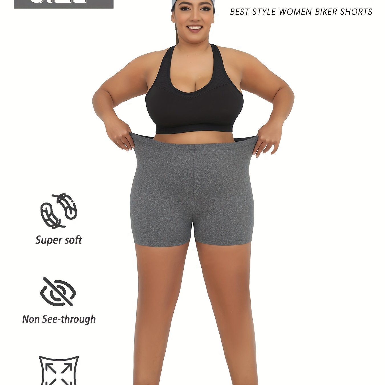 Pantalones cortos de ciclista para mujer talla grande negros, no transparentes, para yoga y entrenamiento, con estiramiento en 4 direcciones