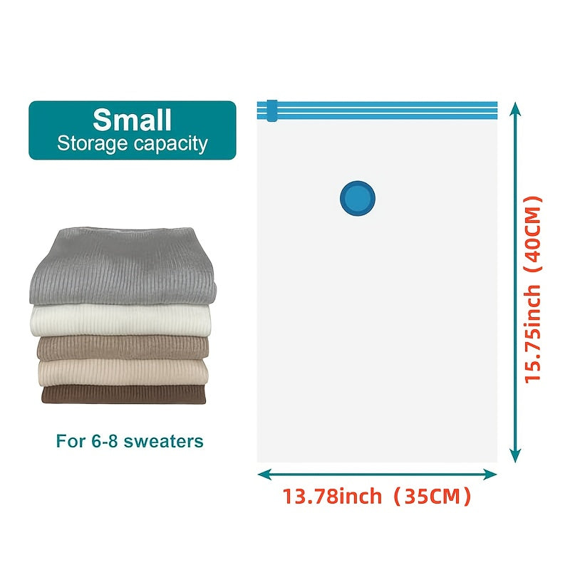 3 ta vakuum saqlash sumkasi qo'l pompasiga ega, joyni tejash uchun mustahkam sumkalar, ixcham egish uchun 3 o'lcham, pastki kurtkalar, ko'rpa-to'shaklar va ko'rpa uchun ko'p maqsadli cho'zilgan plastik sumkalar - elektr rozetkasi talab qilinmaydi.