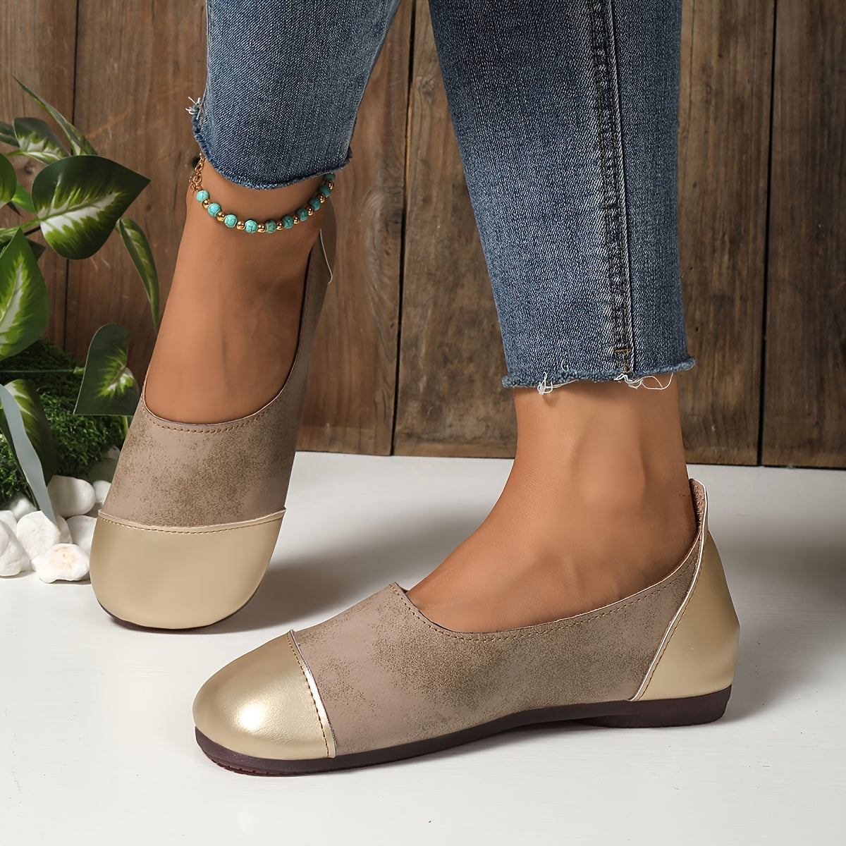 Women's Slip-On Mary Jane Flats - Casual Rounded Toe Shoes Non-Slip Rubber Sole