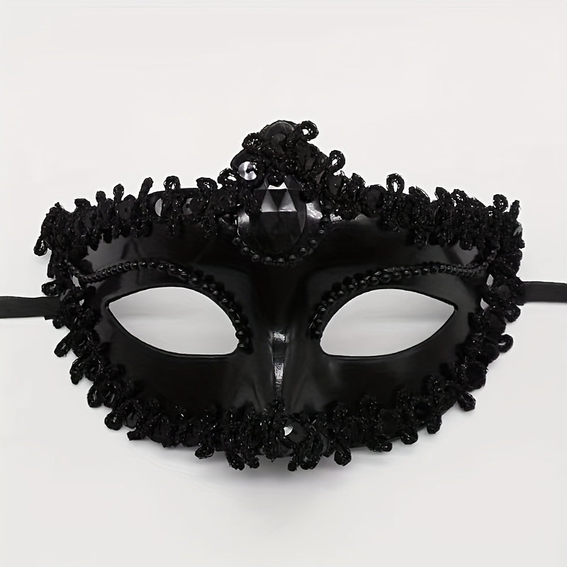 Adult European Style PVC Masquerade Mask with Lace Detailing Half Face Solid Color