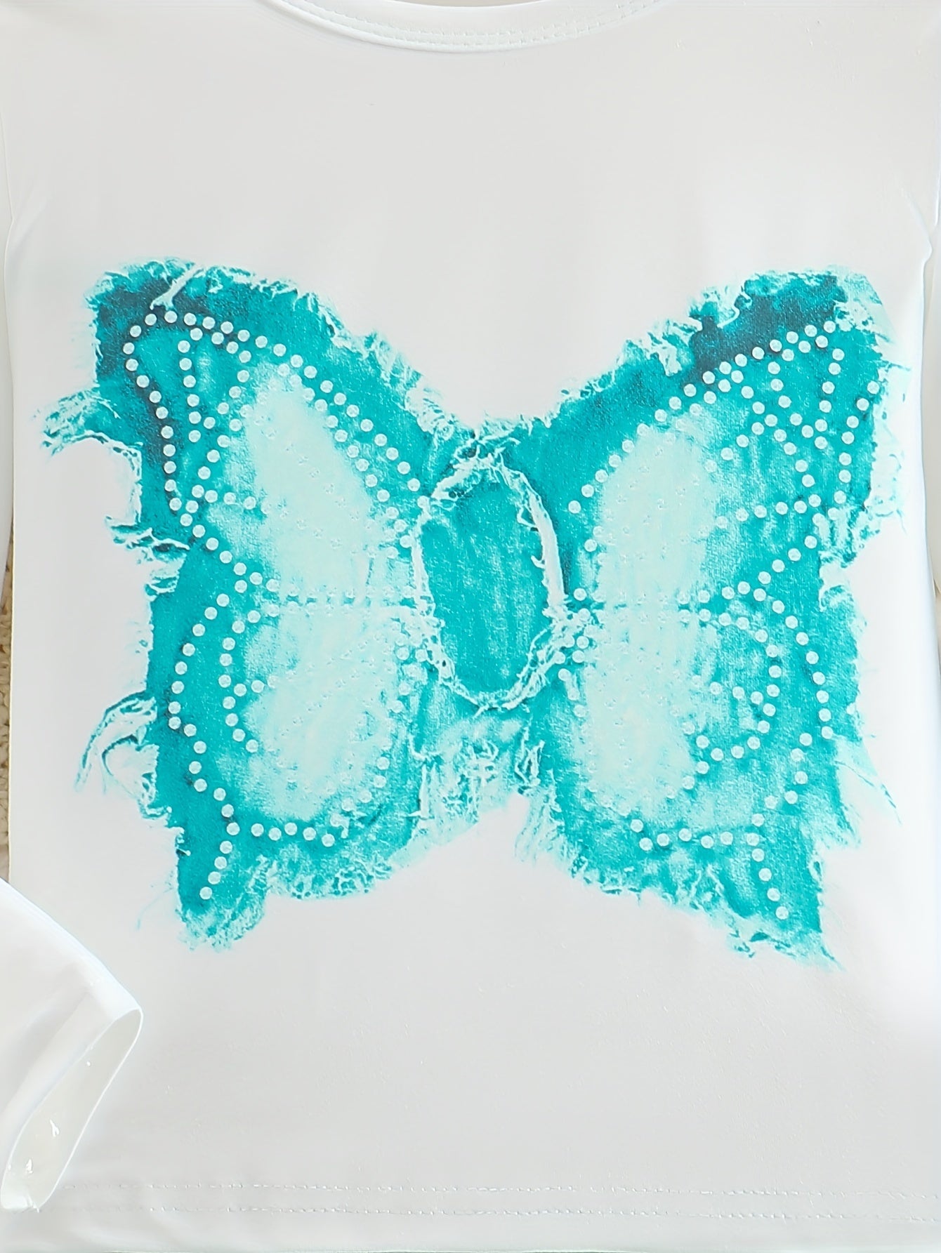 Набор одежды для девочек с длинным рукавом с принтом бабочки и искусственными джинсовыми брюками для детей