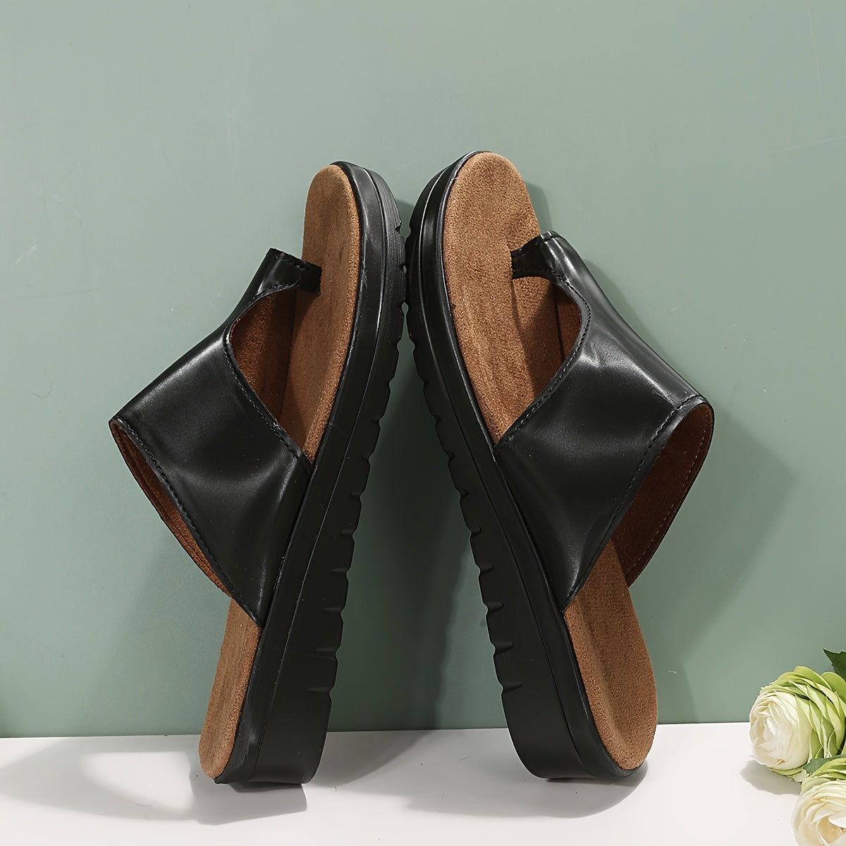 Women's Plus Size Faux Leather Slip-On Open-Toe Sandals Cushioned Sole