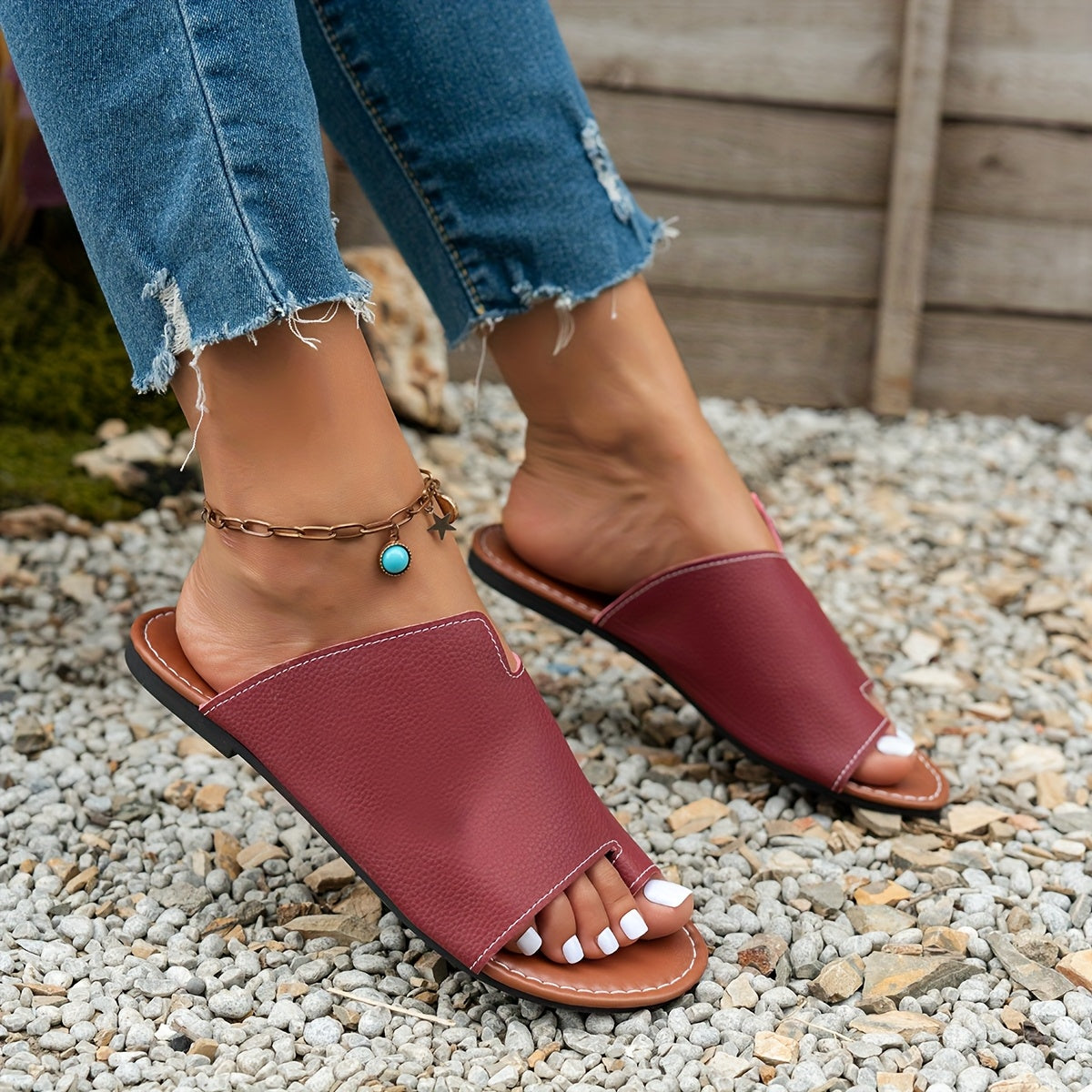 Women’s Summer Slip-On Toe Sandals Breathable Synthetic Casual Beach Shoes