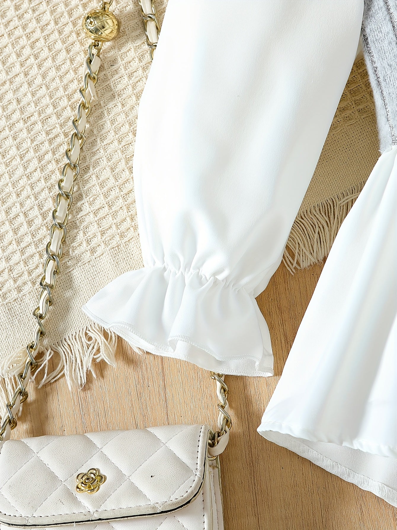 Girls Autumn Two-Piece Set Long Sleeve Collared Shirt and Stretch Pants for Casual and Daily Wear