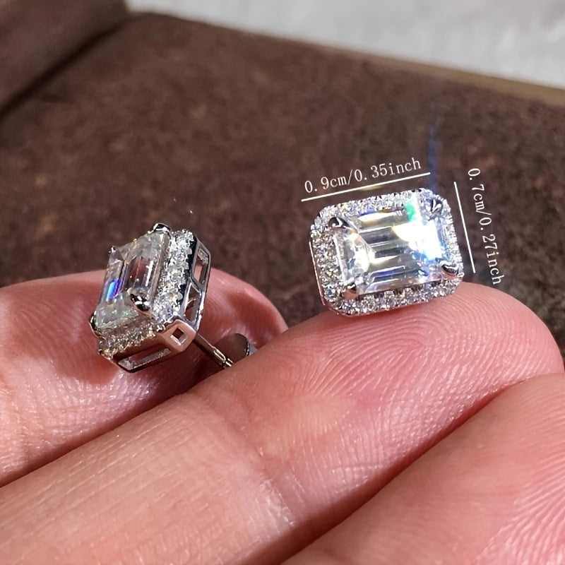 Sterling Silver Square Zirconia Stud Earrings for Women Wedding Bridal
