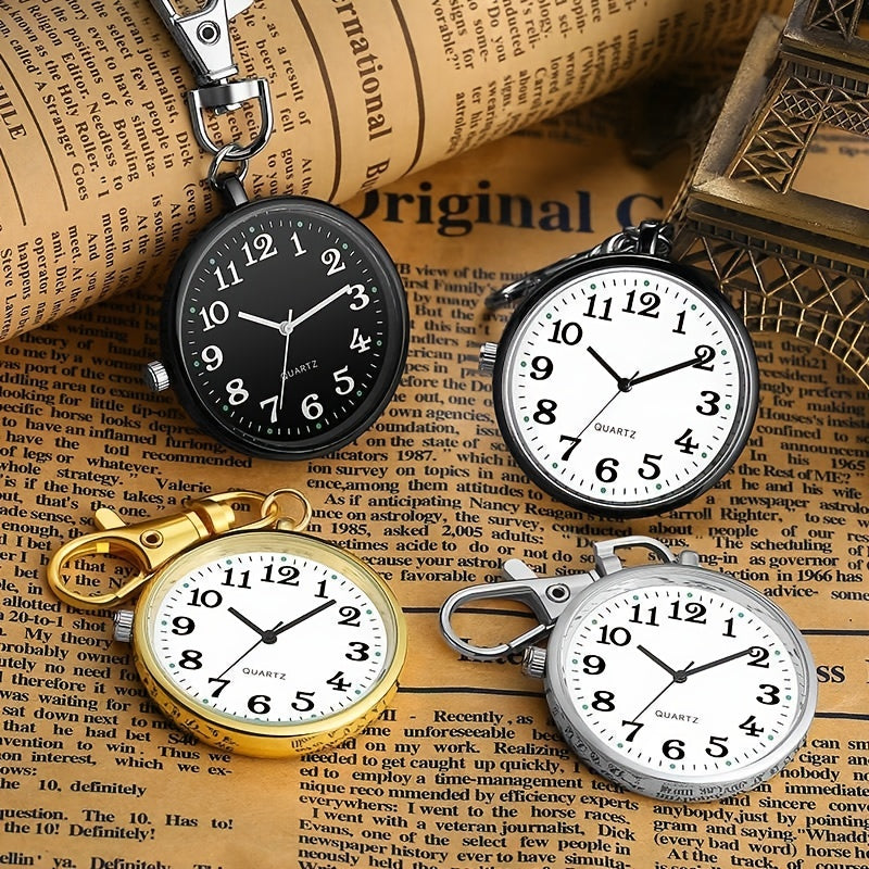 Large Number Nurse Exam Quartz Waterproof Pocket Watch with Key Chain for Students