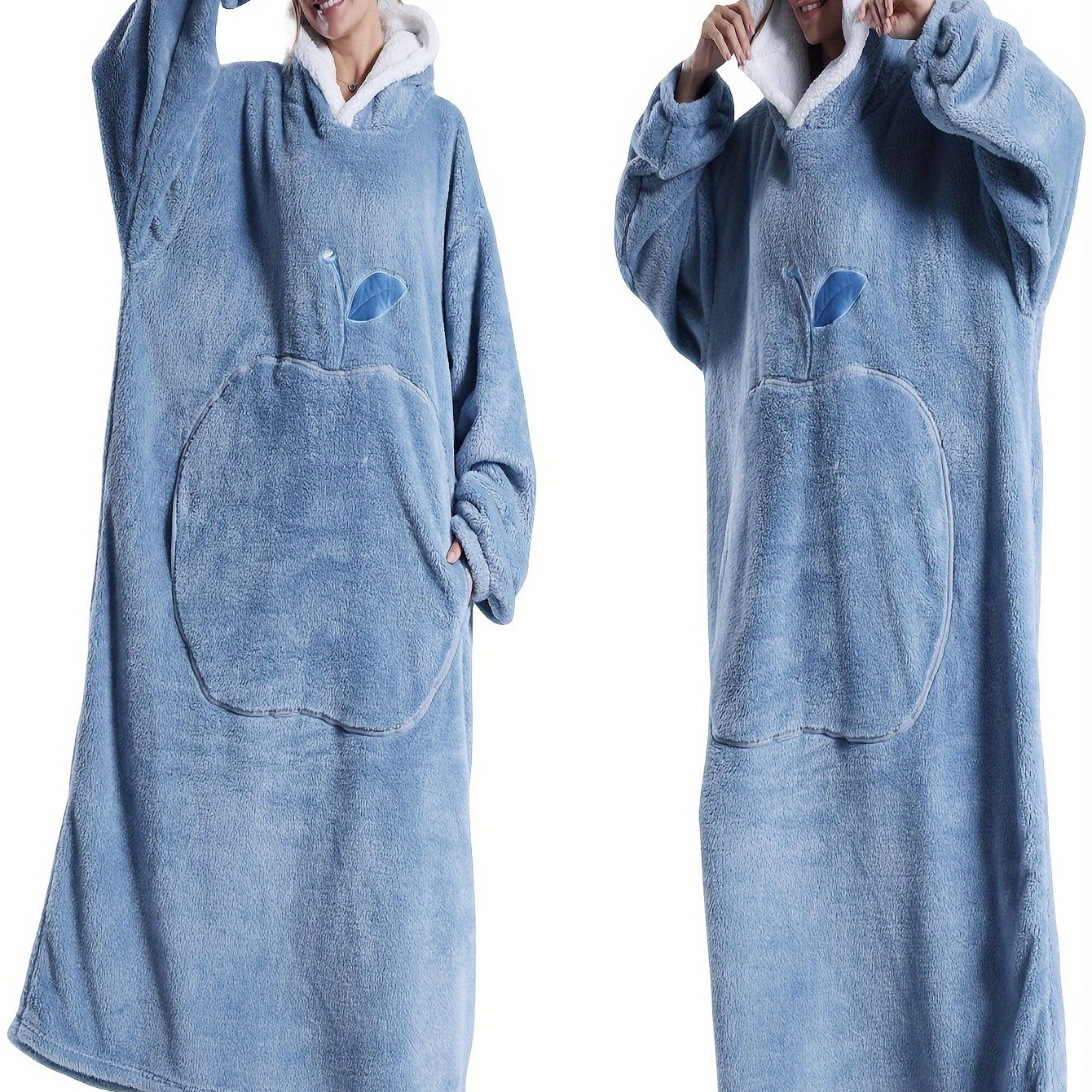 Women's Fleece Hooded Robe Pink Lounge Casual Winter Indoor Outdoor