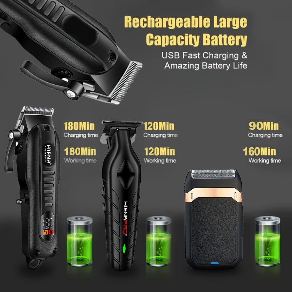 Professional Hair Clippers and Shaver Set for Men USB Rechargeable Cordless Haircut Kit with LED Display 1200mAh Lithium Battery 3-Speed