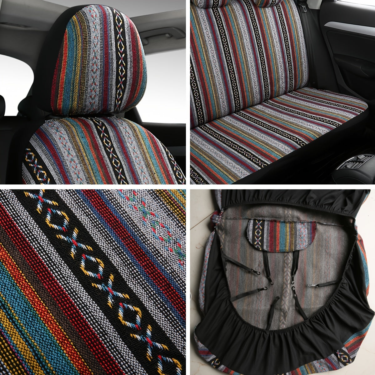 9pcs Car Seat Covers Polyester Vibrant Striped Geometric Universal Fit