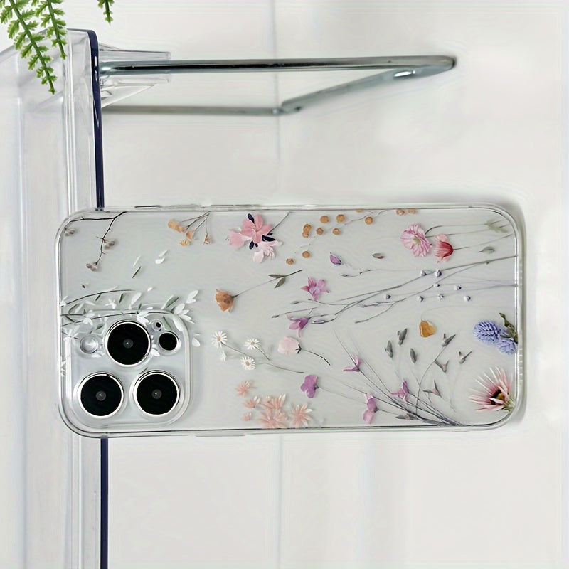 Transparent TPU Phone Case with Colorful Flower Design for iPhone Models