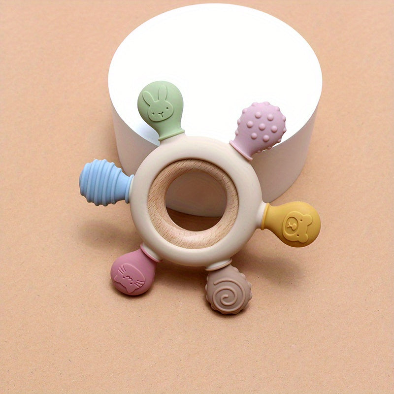 TYRY.HU Игрушка для прорезывания зубов для детей - силиконовый руль без BPA с деревянным кольцом, отличный подарок для младенцев и малышей, идеально подходит для праздничных мероприятий и детских душей, от TYRY.HU