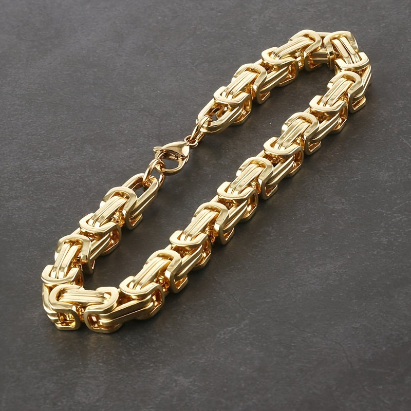 Men's Stainless Steel Chain Bracelet 8mm Byzantine Box Style in Black Gold Silver
