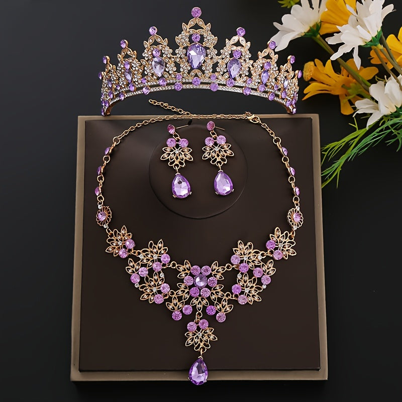 Bridal Crystal Tiara Set with Earrings and Necklace for Women and Girls Wedding Promenade