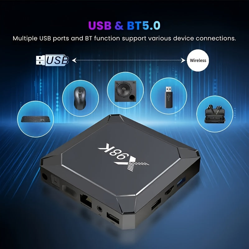 Android 13 Smart TV Box 4GB 32GB Dual WiFi 5.0 HEVC Main 10 Support Type-C Quvvat adaptori