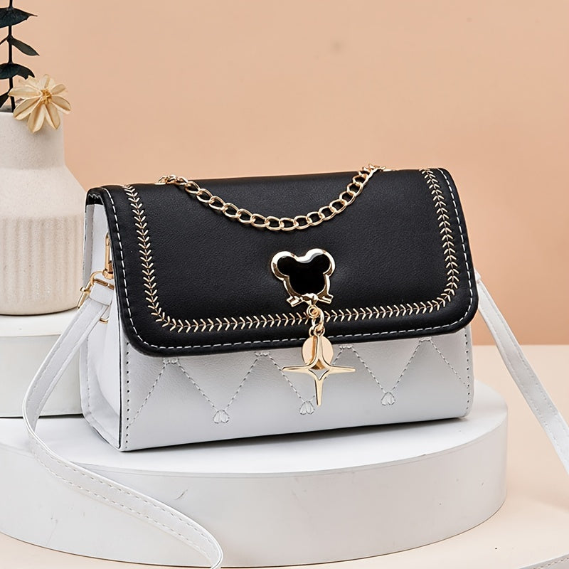 Women's Embroidered Crossbody Bag with Chain Strap Water-Resistant PU
