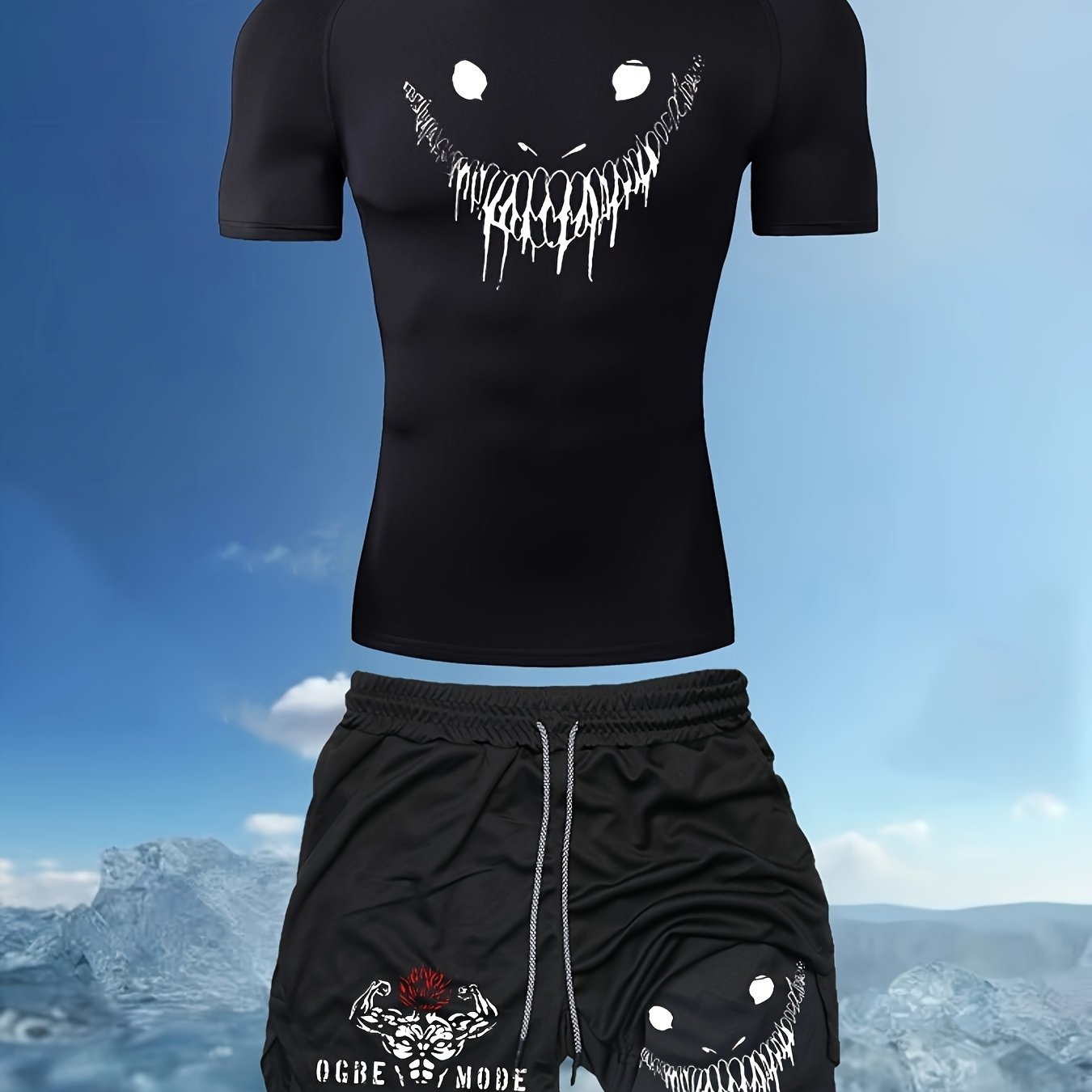 Men's Sportswear Set Quick-Dry Compression T-Shirt and Breathable Knit Running Shorts