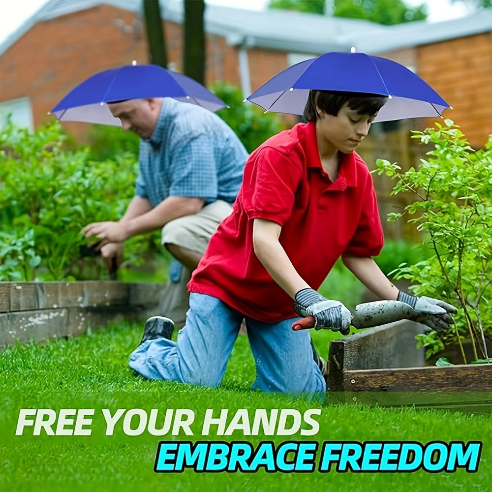 Elastic Headband Umbrella Hat for Camping and Fishing UV Protection Blue