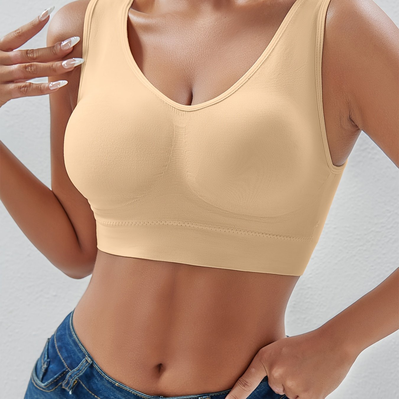 Plus-Size Wireless Sports Bra Seamed Push-Up Breathable Yoga Running