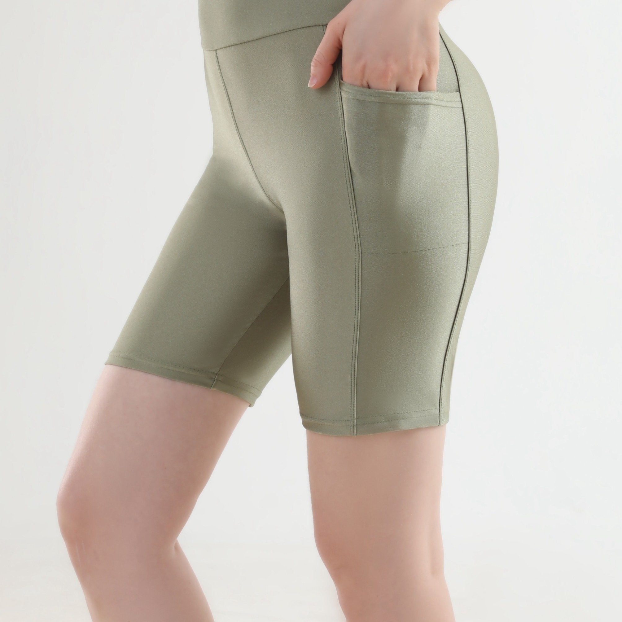 High-Waist Cropped Leggings for Women with Side Pockets Polyester Elasticity