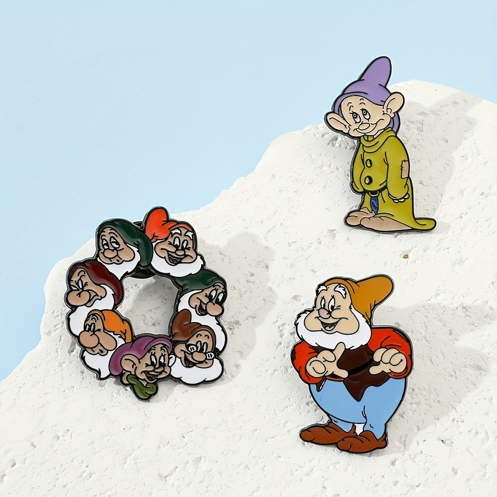 Set de pins de esmalte de Disney Seven Dwarfs, insignias de aleación de zinc de personajes de dibujos animados para ropa y mochilas