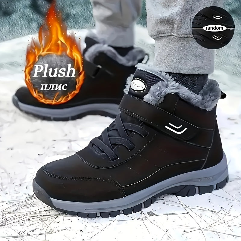 Women's Winter Fleece-Lined Hiking Sneakers Black Casual Boots
