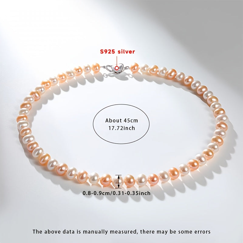 Natural Freshwater Pearl Necklace for Women 8-9mm June Birthstone Silver Gift Box