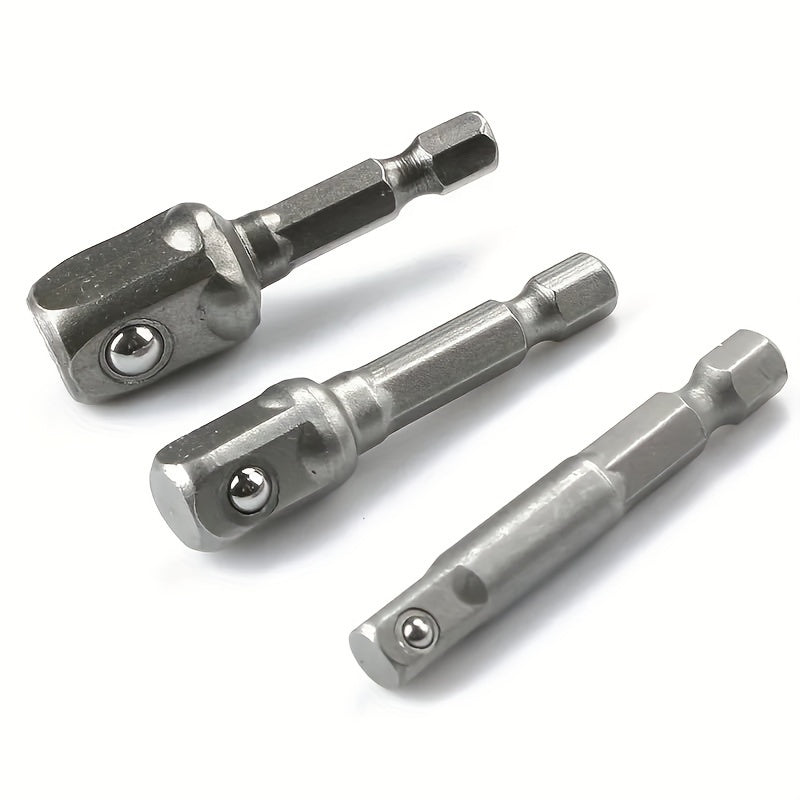 Juego de 3 piezas de adaptadores de brocas de acero con vástago hexagonal a 1/4, 3/8, 1/2 de diámetro, duraderos