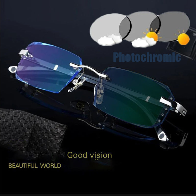 Unisex Rimless Glasses with Anti-Blue Light Clear Lenses for Business