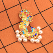 Fish Hook Brooch with Pearls and Rhinestones for Parties and Daily Wear