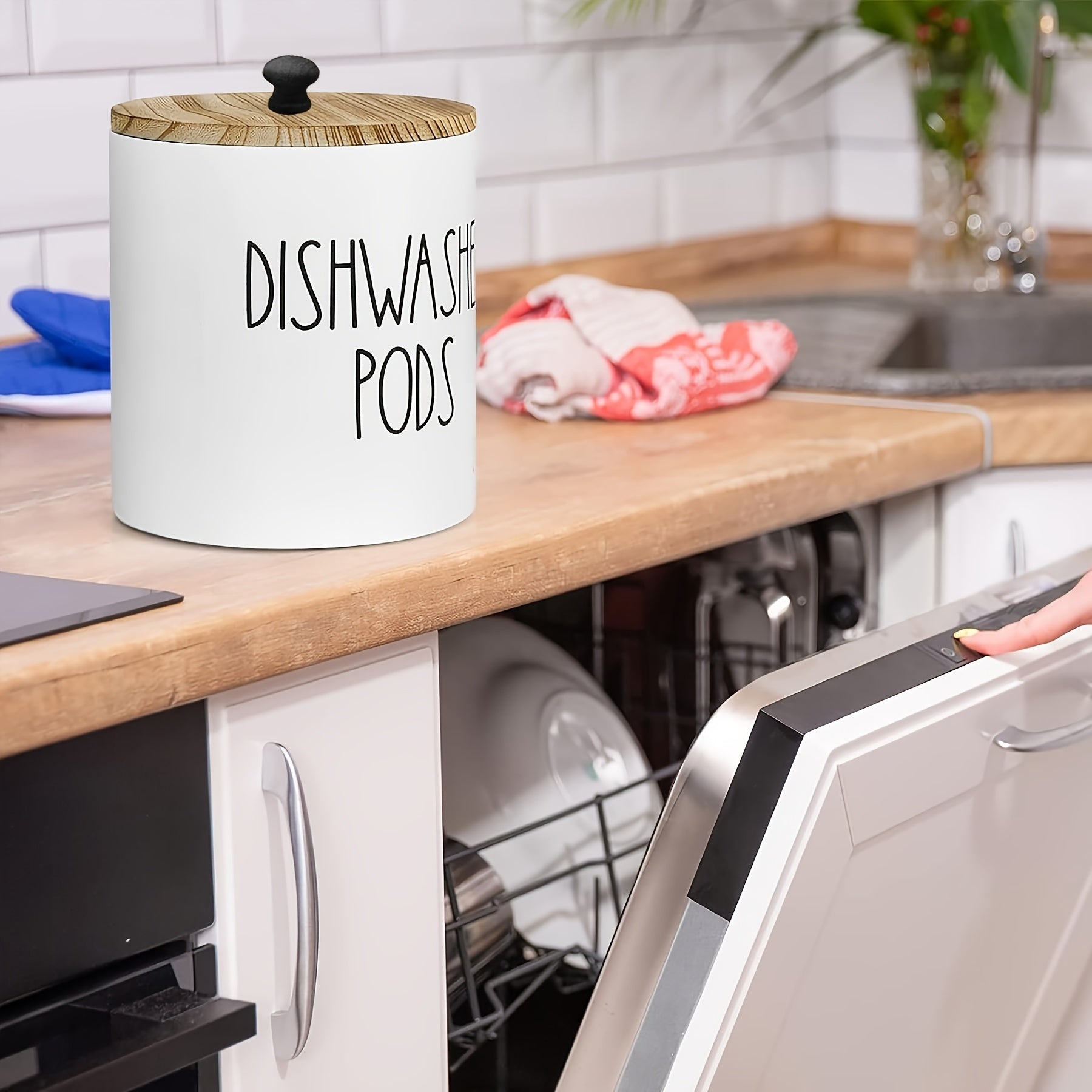 Rustic Dishwasher Pod Holder With Lid Laundry Detergent Storage Kitchen Organizer