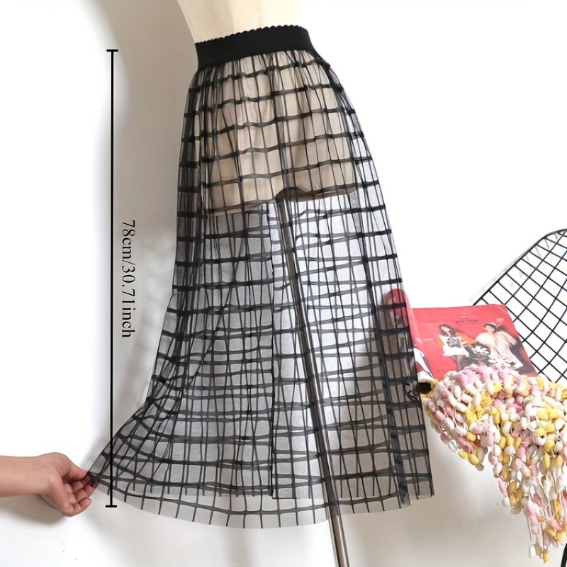 Victorian Gothic Sheer Tulle Skirt with Lace Petticoat for Women