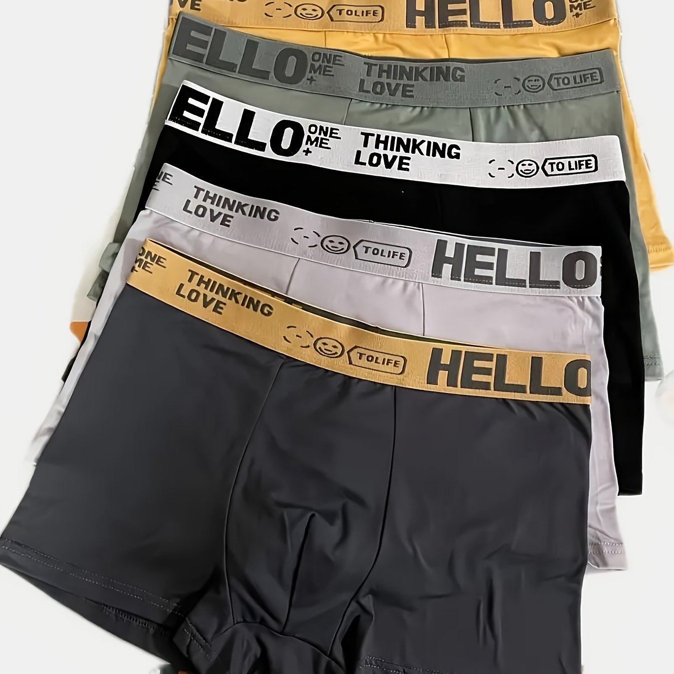 Men's 5-Pack Breathable Polyester Boxer Briefs with Embroidery Mid-Rise Comfort Fit