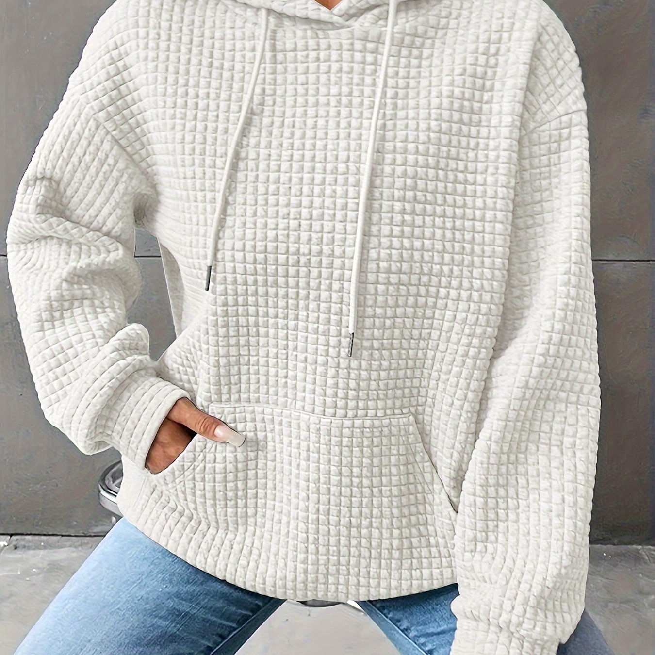 Plus Size Waffle Hoodie Women’s Long Sleeve Casual Sweatshirt with Kangaroo Pocket
