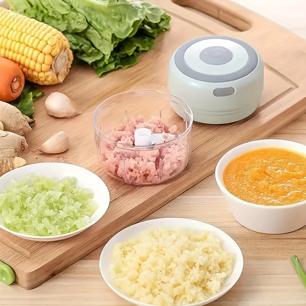 Mini procesador de alimentos recargable por USB, cuenco de 1 taza, 3 velocidades para picar verduras, carne, frutas, nueces