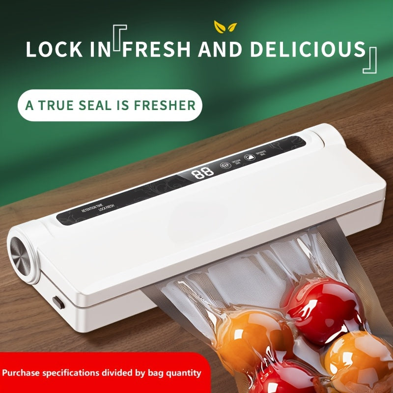 Compact vacuum sealer with European plug white ABS extends food freshness with vacuum sealing bags reusable