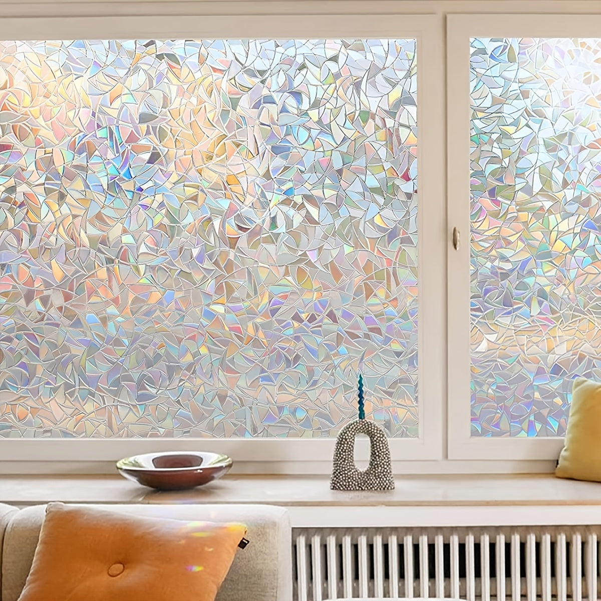 Translucent Geometric Pattern Window Film Static Cling Thermal Insulation Sticker Glue-Free Installation