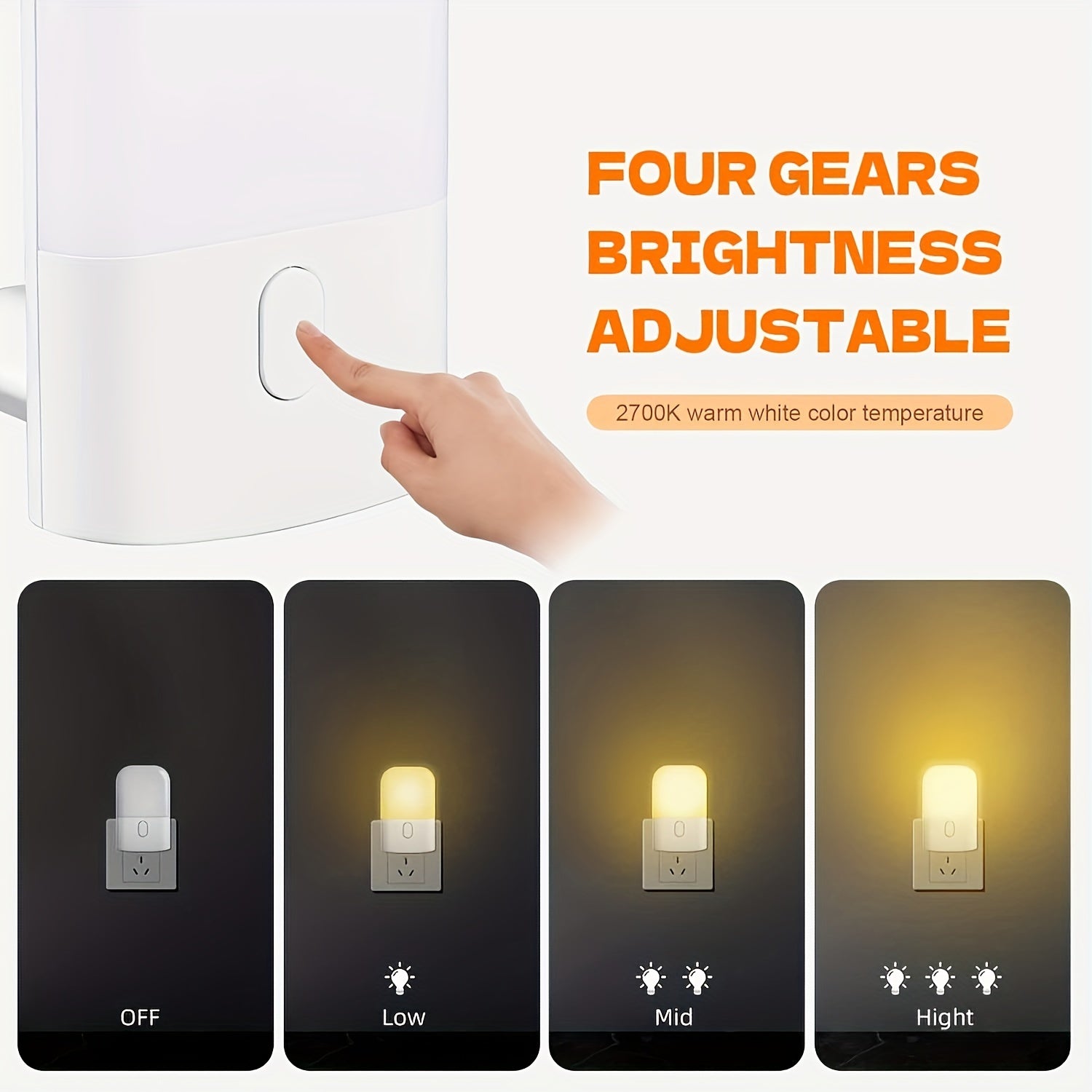 Adjustable Brightness LED Night Light for Bedroom Bathroom Kitchen Corridor Stairs Warm White 1 or 2 Pack