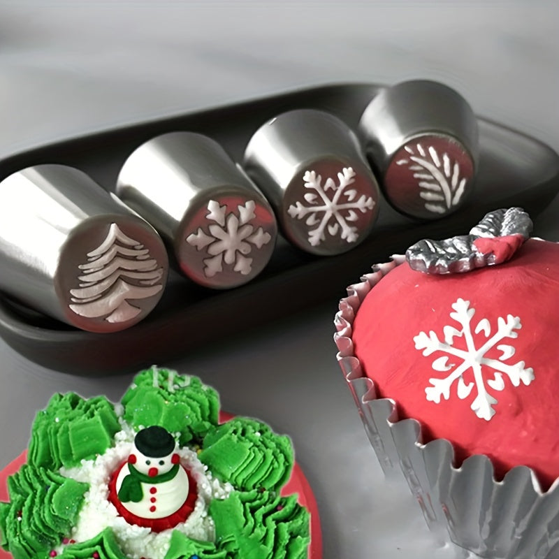 Set of 4 Stainless Steel Icing Piping Nozzles for Cake Decoration and Festive Baking