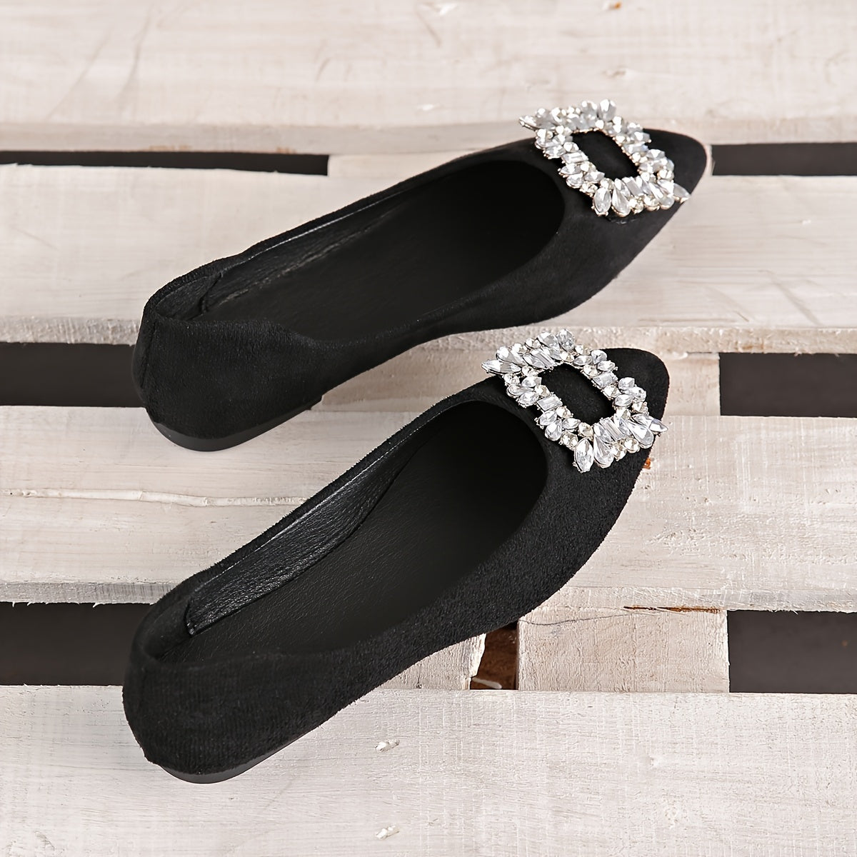 Women Rhinestone Mary Jane Flats Pointed Toe Slip-On Shoes All-Season