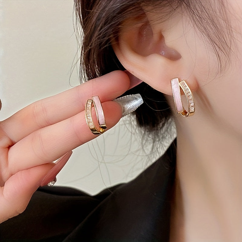 Ayollar uchun ikki qatlamli C-shaklidagi stud uzuklar, 18K oltin qoplangan kumush, zirkoniy