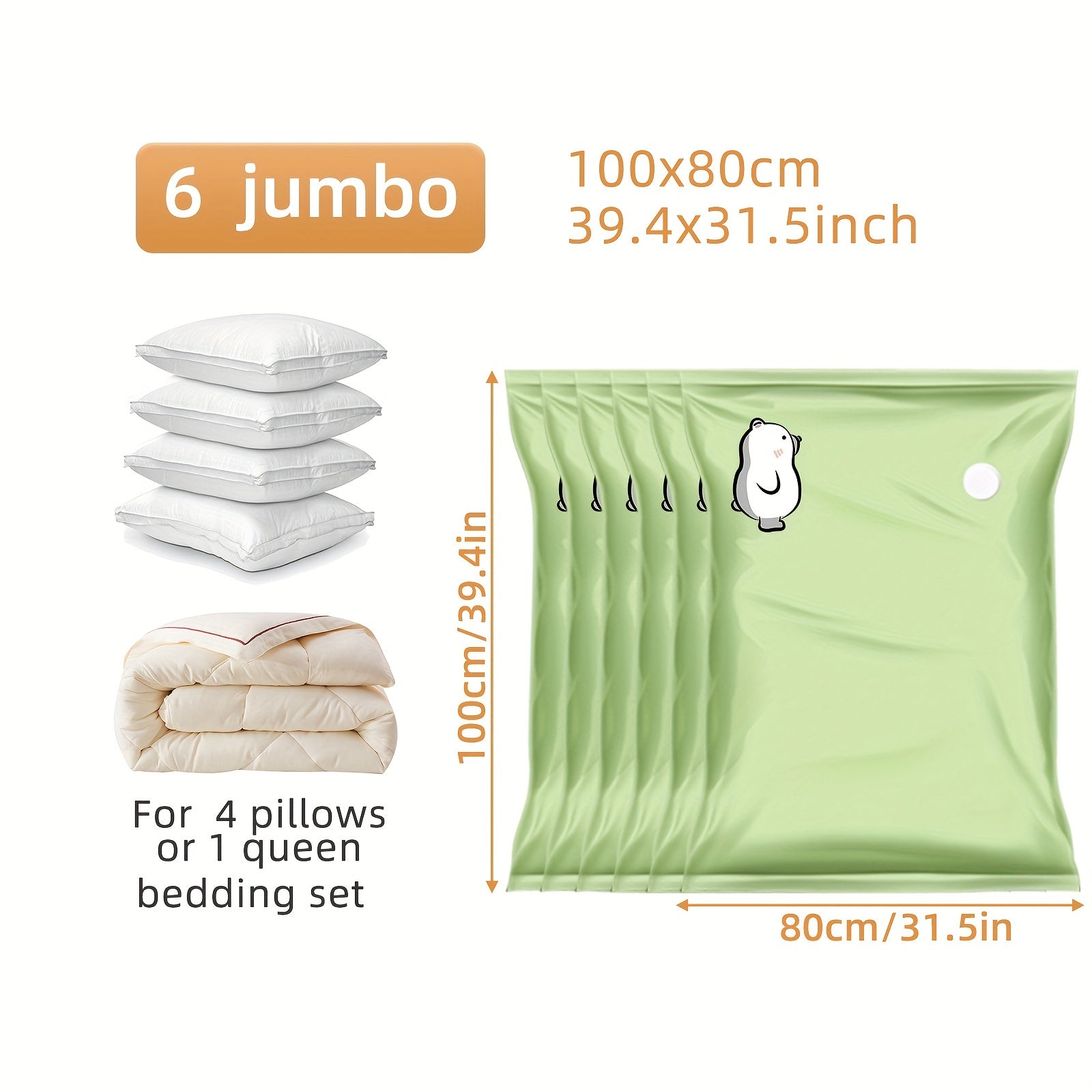 Juego de 4/6 bolsas de almacenamiento al vacío para quilts, mantas, ropa ahorro de espacio