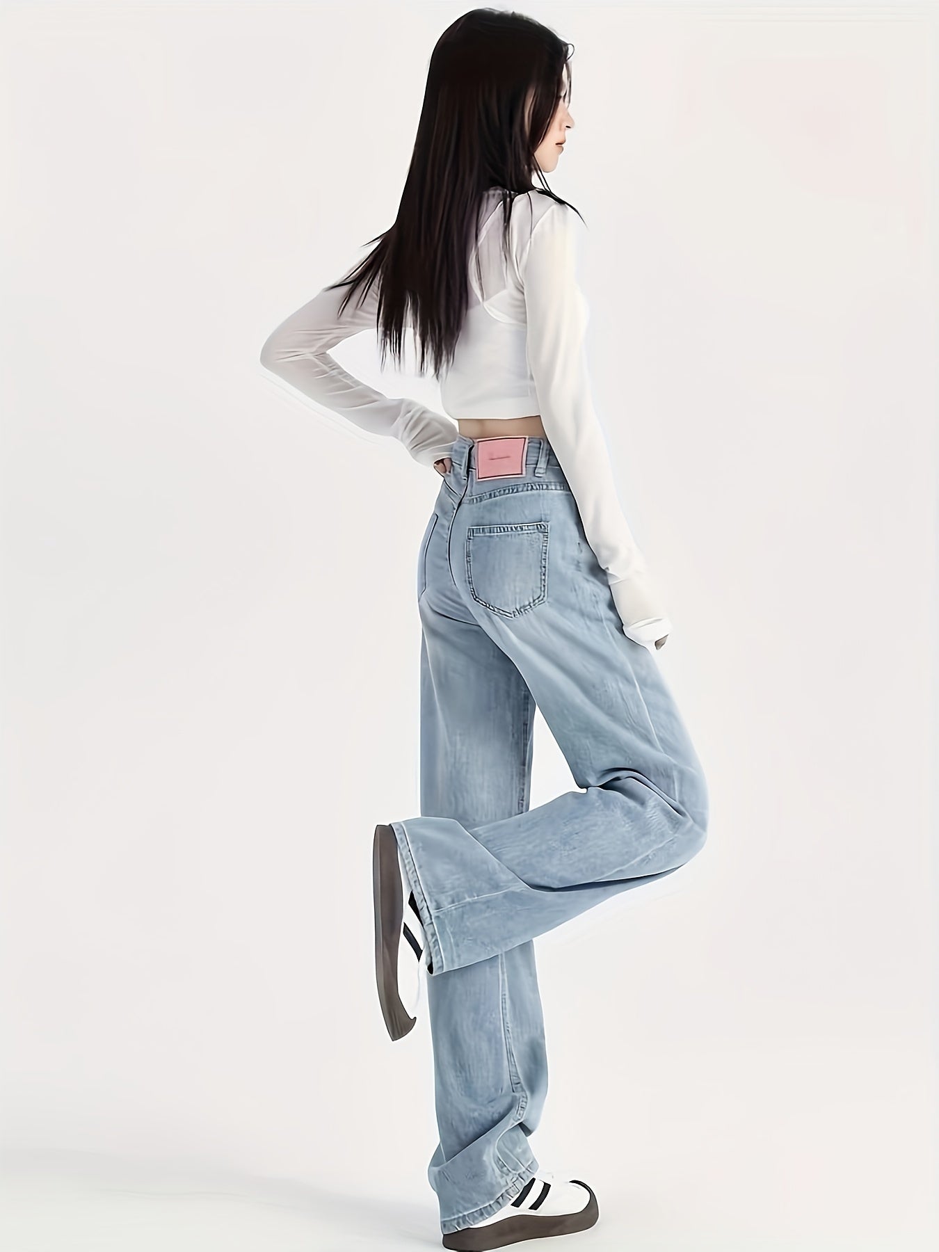 Plus Size Women's Wide Leg Denim Jeans Cotton Polyester All Season High Waist