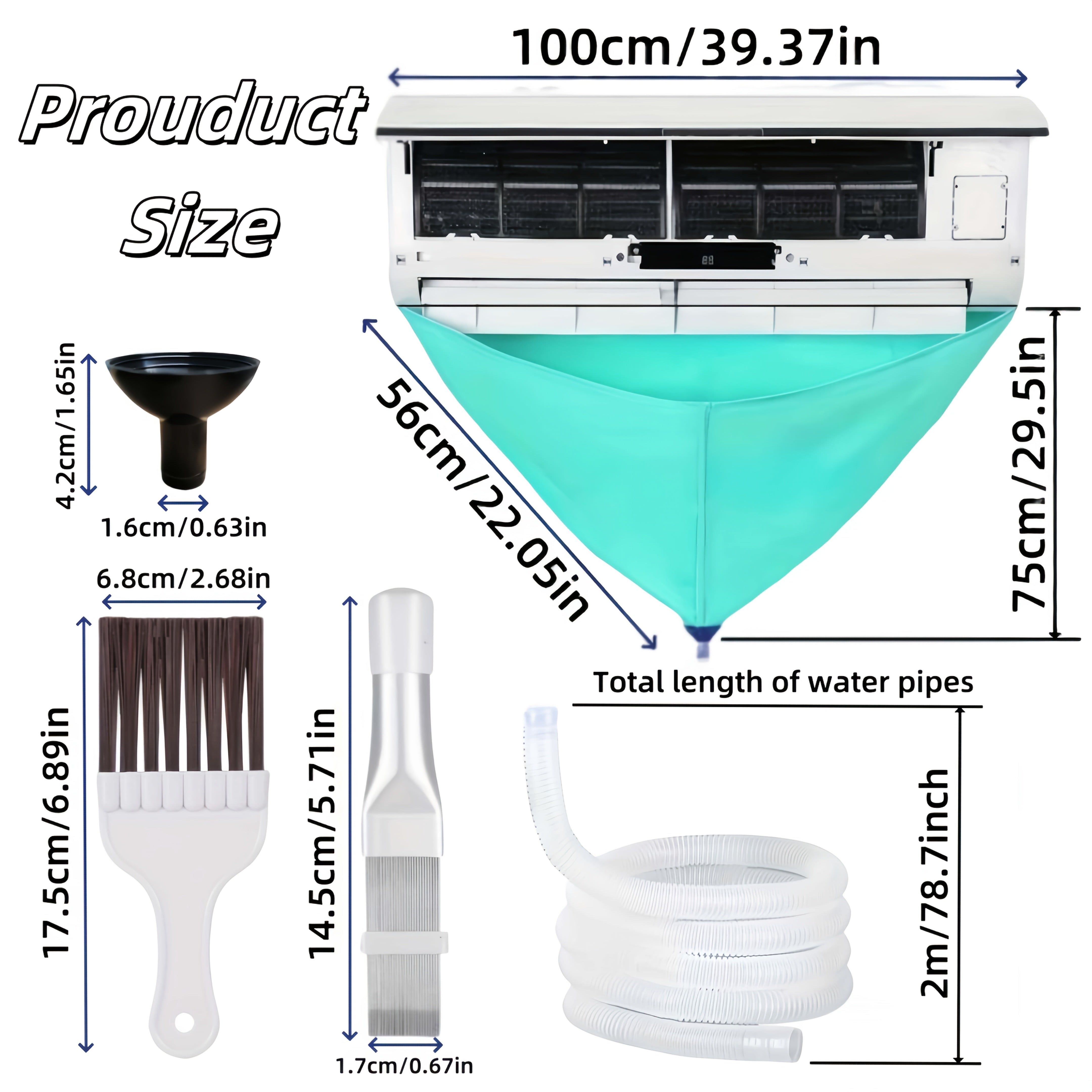 Air Conditioner Cleaning Kit 3pcs Dust Cover Water Bag Universal Tools for Wall-Mounted AC