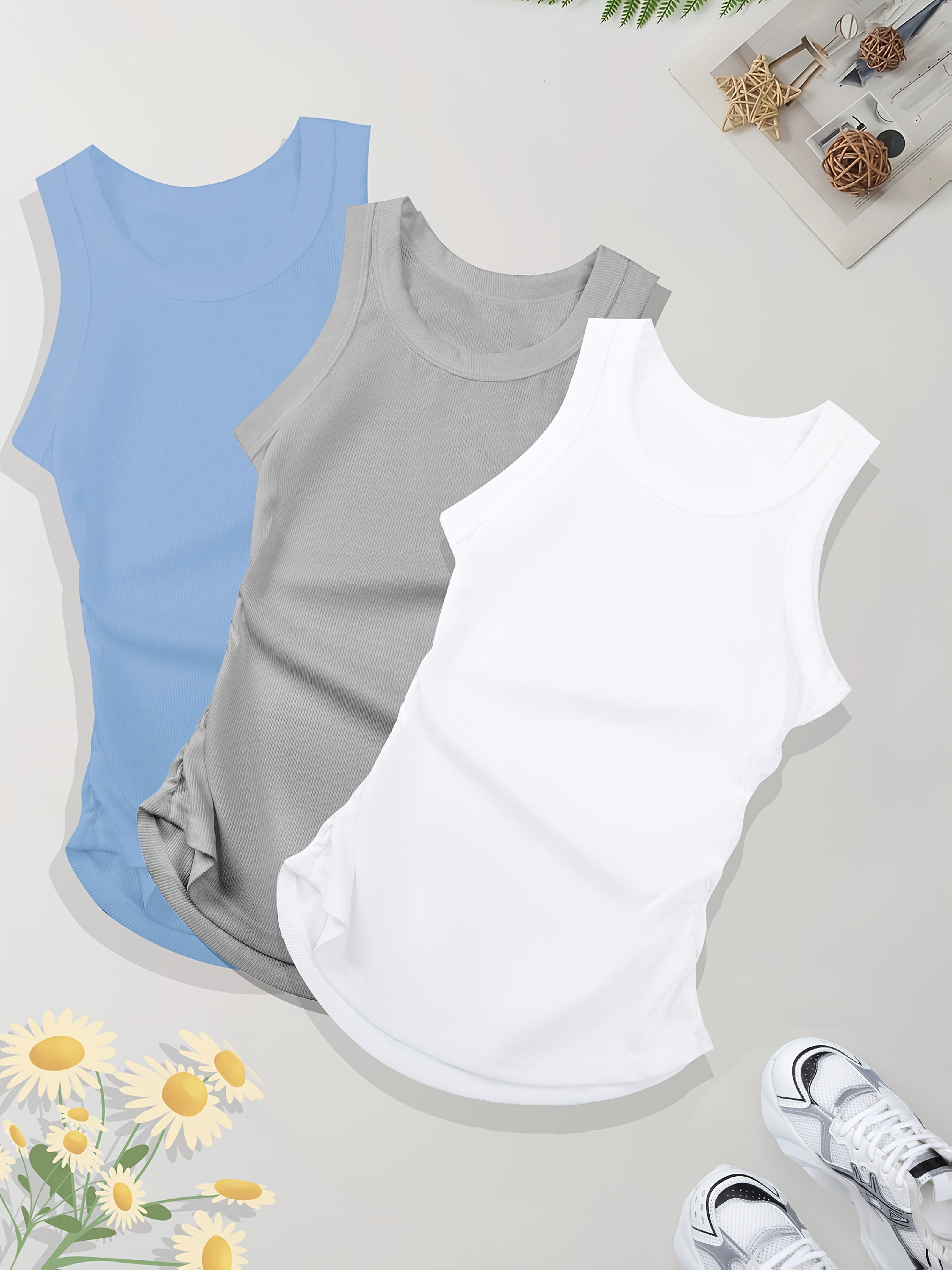 Women's Sleeveless Tank Tops Set 95% Polyester 5% Spandex for Summer Workout Casual Black Gray Red