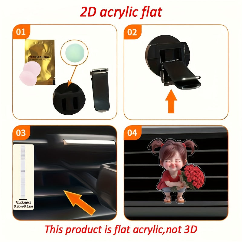 Cute Cartoon Car Air Vent Clip Acrylic Perfumed Fragrance Diffuser Pack