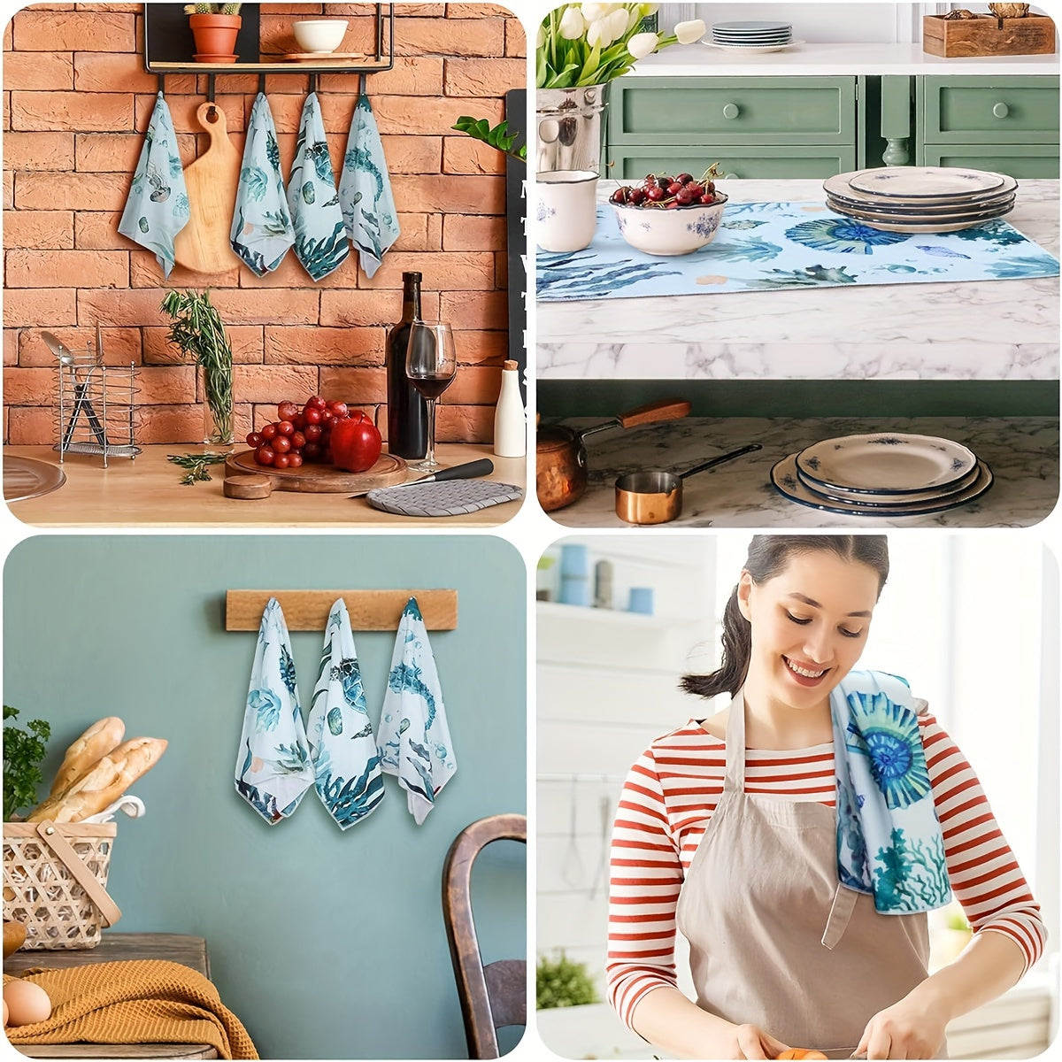 6-Piece Microfiber Kitchen Towel Set with Turtle and Ocean Animal Designs Absorbent for Cooking Baking Cleaning