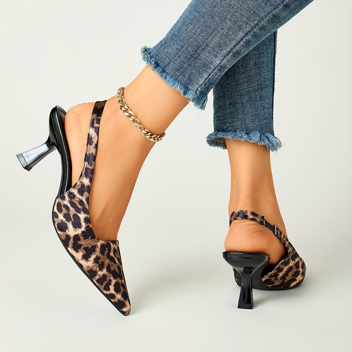 Women's Leopard Print Stiletto Sandals Pointed Toe Slip-On High Heels Fall Fashion