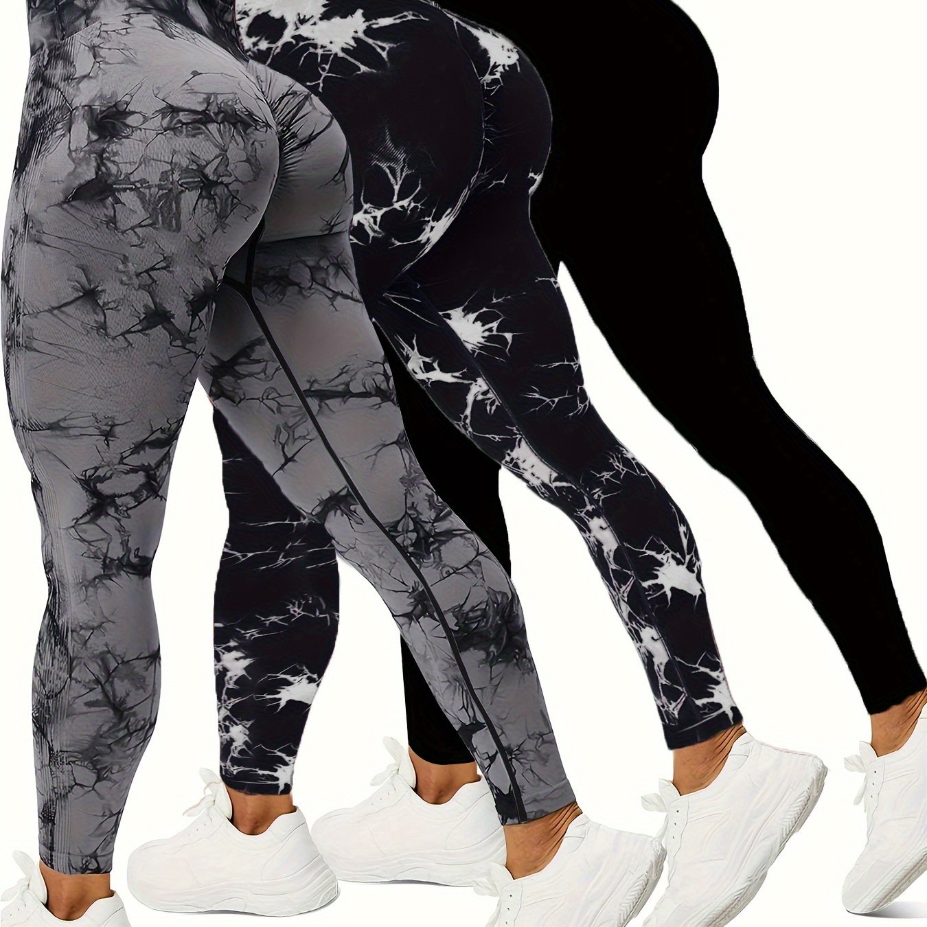 Plus Size High Waist Yoga Pants 3-Pack Polyamide Stretch Tie Dye Leggings